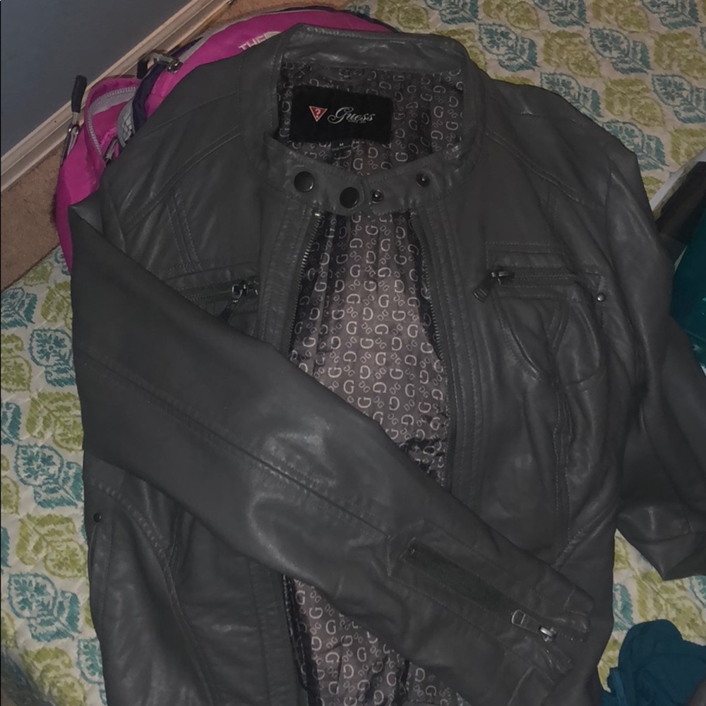 Guess dark grey leather moto jacket - Picture 1 of 1